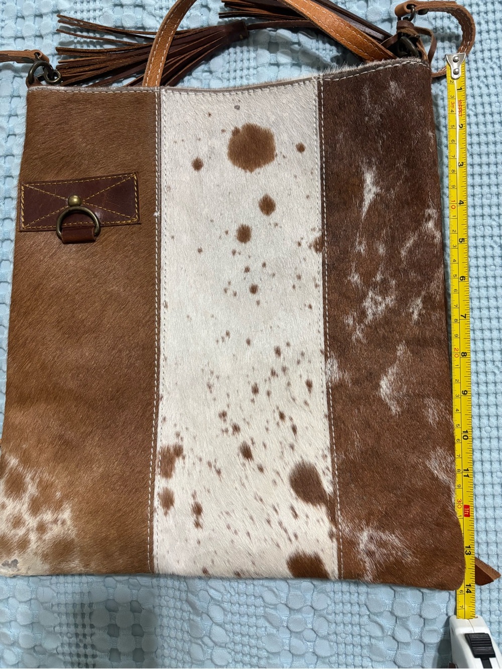 American Darling Brown and Cream Haircalf Panel Shoulder Bag